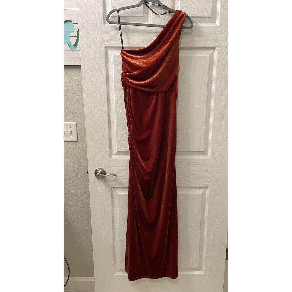 Birdy Grey Claudia Bridesmaid Dress Velvet Burnt Orange Maxi Size Large